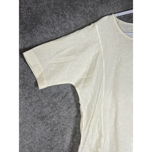 Melissa Paige Linen Blend Asymmetrical Oversize Short Sleeve Top Medium Cream - Picture 7 of 15